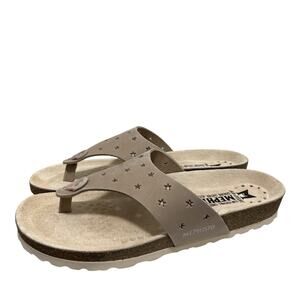 Mephisto Nikie Star Perforated Leather Thong Sandals EU 37 US 7 Light Taupe NIB